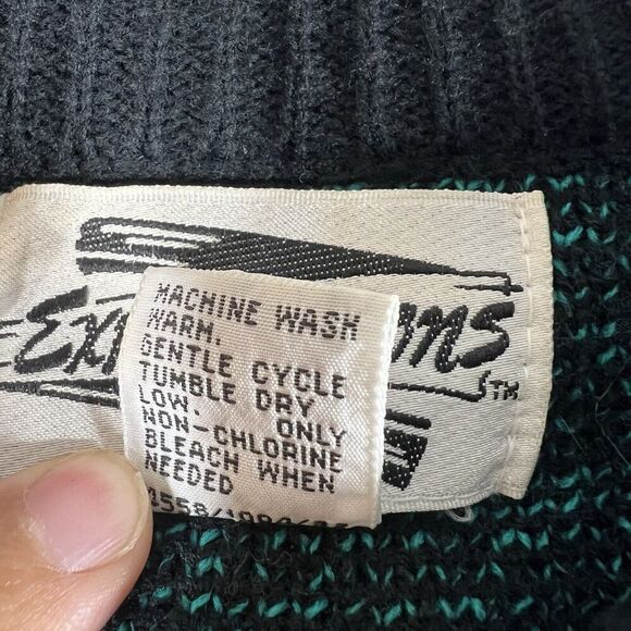 Vtg Expressions Worldwide Knit Sweater Mens XL Blue/Green Abstract Acrylic 90s - Picture 5 of 8